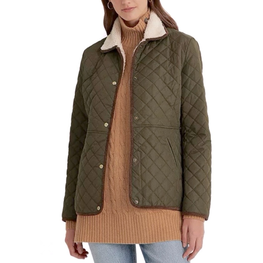 Lauren Ralph Lauren faux sherpa collared quilted coat, size medium